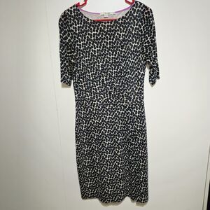 Boden Annie Slate Gray Polka Dot Spotted Print Ruched Jersey Dress US 8R